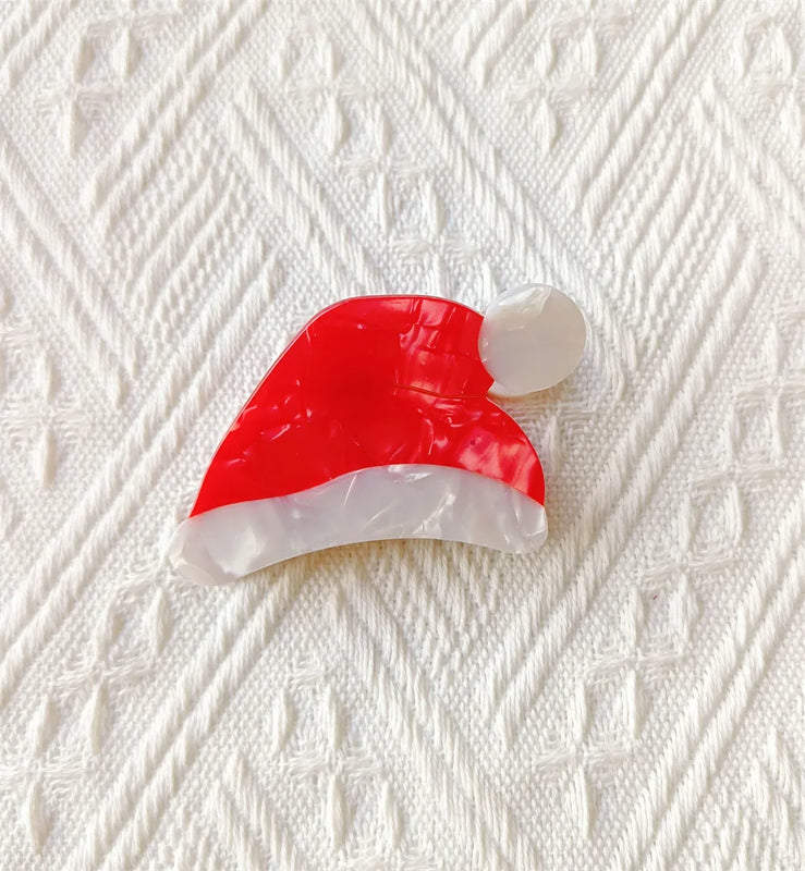 Red Green Christmas Hat Hair Claw Acetic Acid Jewelry Acrylic Hairpin