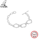 S'SETEEL Geometric Texture 925 Silver Bracelet