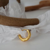 925 Sterling Silver Wrinkled Texture Earrings Small Hoop Earings