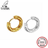 925 Sterling Silver Wrinkled Texture Earrings Small Hoop Earings