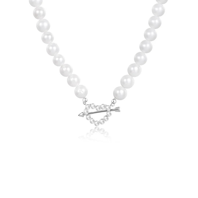 925 Silver Love Heart Pearl Necklace Gift For Women Punk Wedding