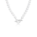 925 Silver Love Heart Pearl Necklace Gift For Women Punk Wedding