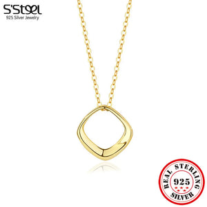 925 Silver Geometric Pendant Necklace Minimalist Jewelry