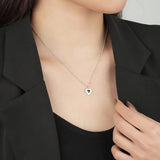 925 Silver Love Heart Green Zircon Pendant Necklace Vintage Acessorios Jewelry