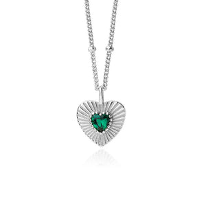 925 Silver Love Heart Green Zircon Pendant Necklace Vintage Acessorios Jewelry