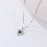 925 Silver Love Heart Green Zircon Pendant Necklace Vintage Acessorios Jewelry