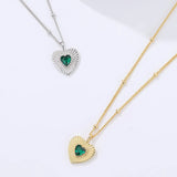 925 Silver Love Heart Green Zircon Pendant Necklace Vintage Acessorios Jewelry