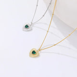 925 Silver Love Heart Green Zircon Pendant Necklace Vintage Acessorios Jewelry