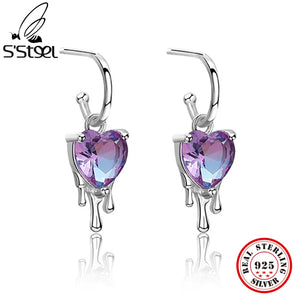 925 Silver Zircon Drop Earrings Minimalist Love Heart Piercing Earings