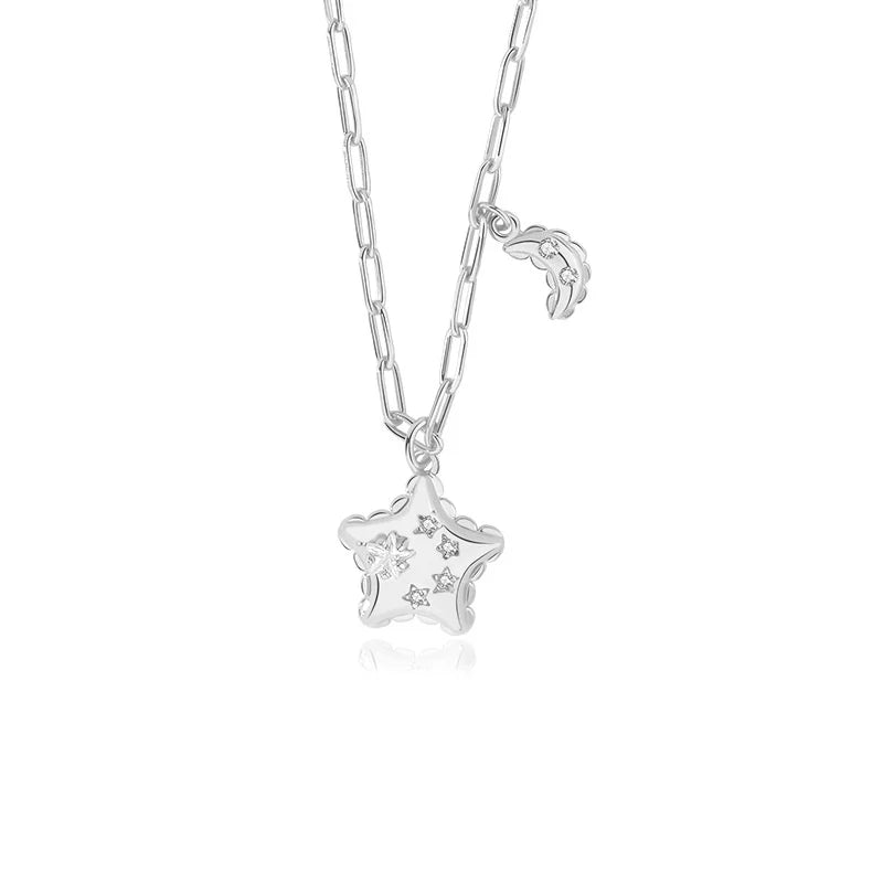 S'STEEL 925 Silver Zircon Moon Star Pendant Necklaces For Women