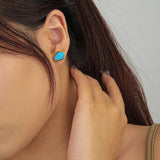 925 Silver Abalone Shell Stud Earrings Turquoise Women's Hypoallergenic Jewelry