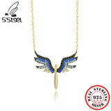 925 Silver Angel Wing Pendant Necklace Turquoise Y2k Jewelry