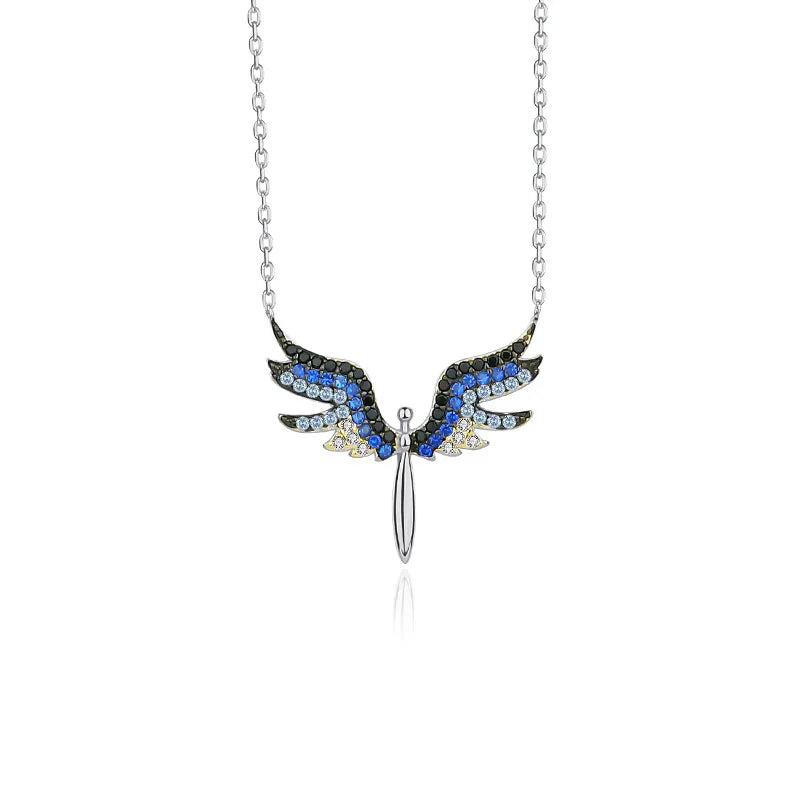 925 Silver Angel Wing Pendant Necklace Turquoise Y2k Jewelry