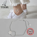 925 Silver Anklets Concise Geometry Disk Chaine De Cheville Zilveren Ketting