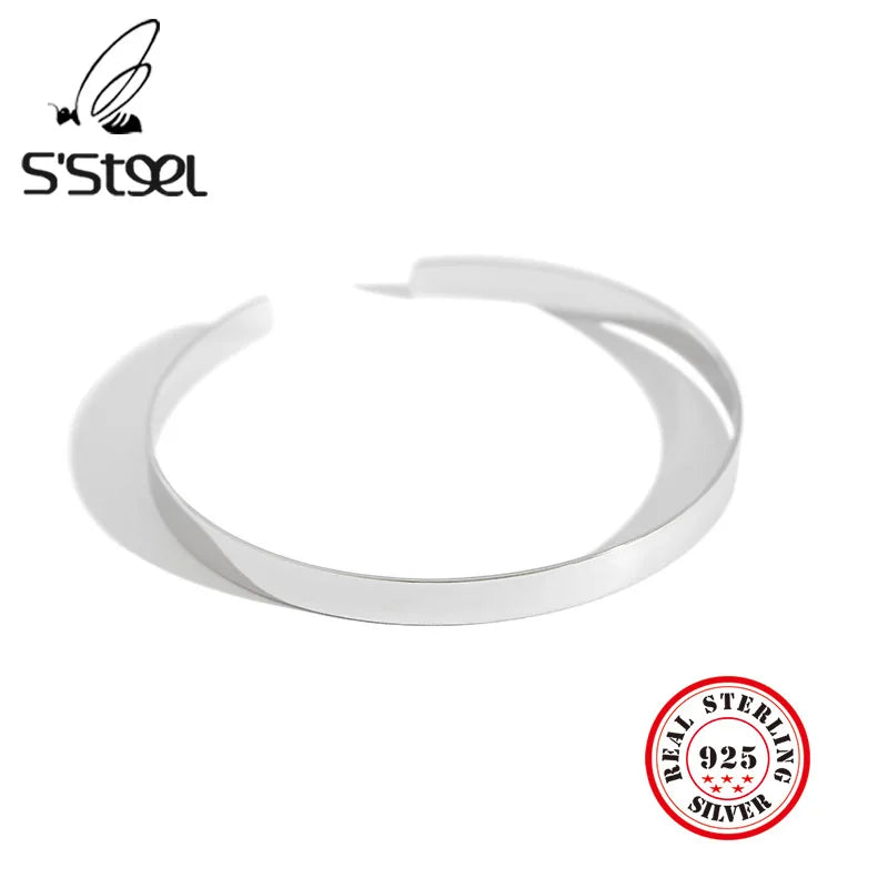 Minimalist 925 Sterling Silver Bangles Open Bracelet for Women