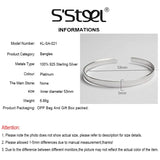 Minimalist 925 Sterling Silver Bangles Open Bracelet for Women