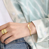 925 Silver Bangles Women Irregular Wave Resizable Cuff Bangle Fine Jewelry