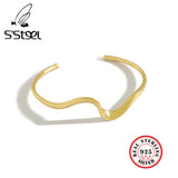 925 Silver Bangles Women Irregular Wave Resizable Cuff Bangle Fine Jewelry