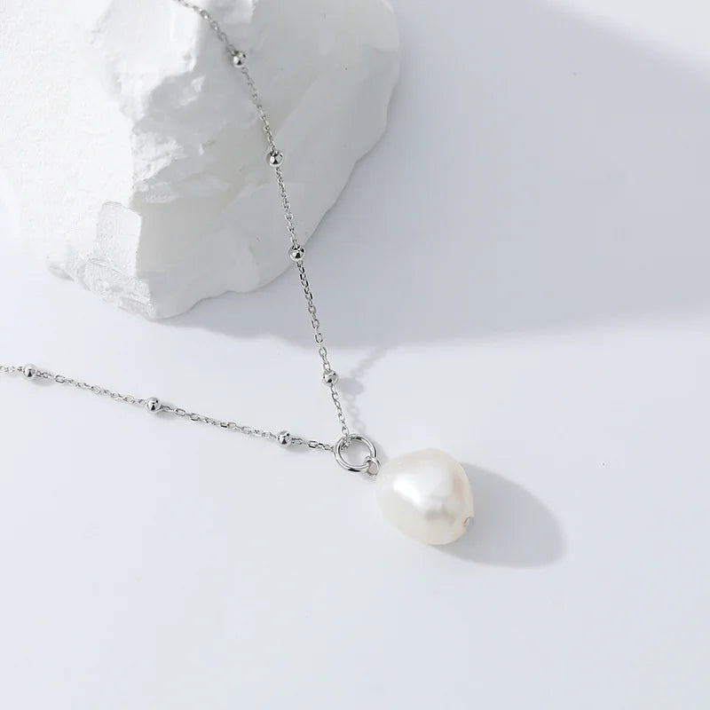 925 Silver Baroque Pearl Pendant Necklace Women Dainty Jewelry Collar