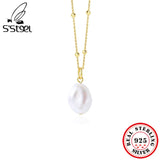 925 Silver Baroque Pearl Pendant Necklace Women Dainty Jewelry Collar