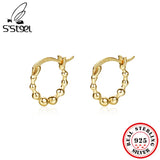 925 Sterling Silver Bead Hoop Earrings For Women Hypoallergenic Jewelry