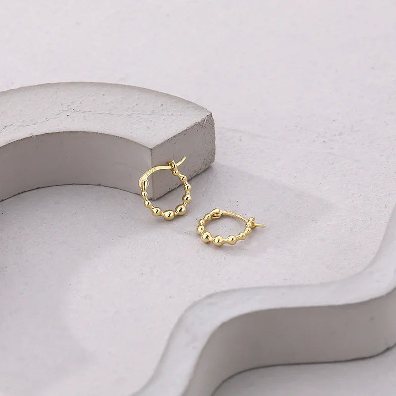 925 Sterling Silver Bead Hoop Earrings For Women Hypoallergenic Jewelry