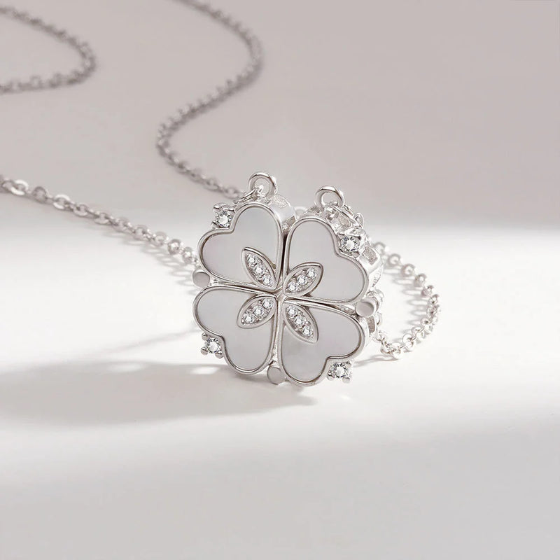 925 Silver Clover Necklace Shell Diamond Heart Pendant Magnetic Necklaces