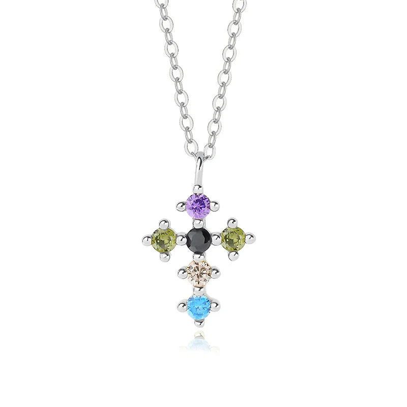 925 Sterling Silver Zircon Cross Pendant Necklace for Women
