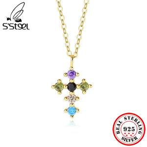 925 Sterling Silver Zircon Cross Pendant Necklace for Women