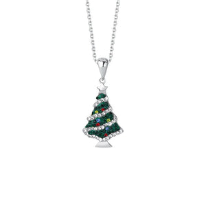 925 Silver Christmas Tree Necklace Colorful Zircon Women Jewelry