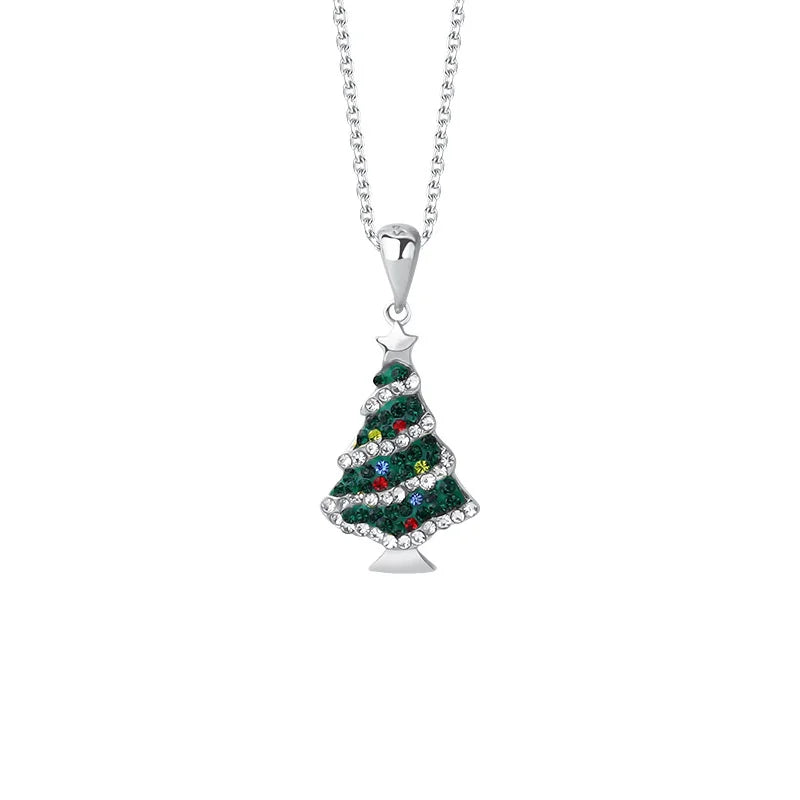 925 Silver Christmas Tree Necklace Colorful Zircon Women Jewelry