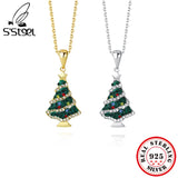 925 Silver Christmas Tree Necklace Colorful Zircon Women Jewelry