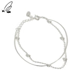 925 Silver Double Layer Charms Bracelet for Women Round Bead Snake Chain