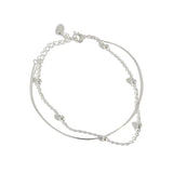 925 Silver Double Layer Charms Bracelet for Women Round Bead Snake Chain