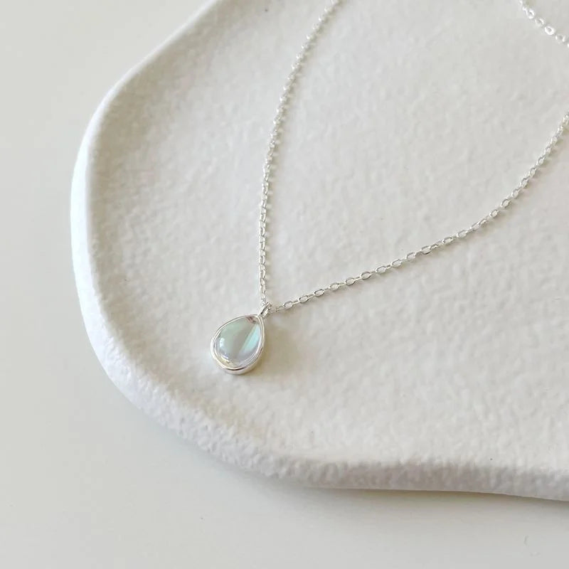 925 Sterling Silver Water Drop Pendant Necklace Dainty Accessory