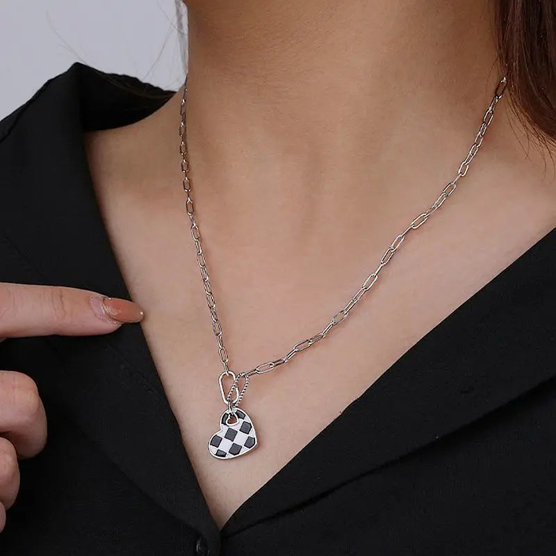 925  Silver Heart Locket Necklace For Women Vintage Geometry