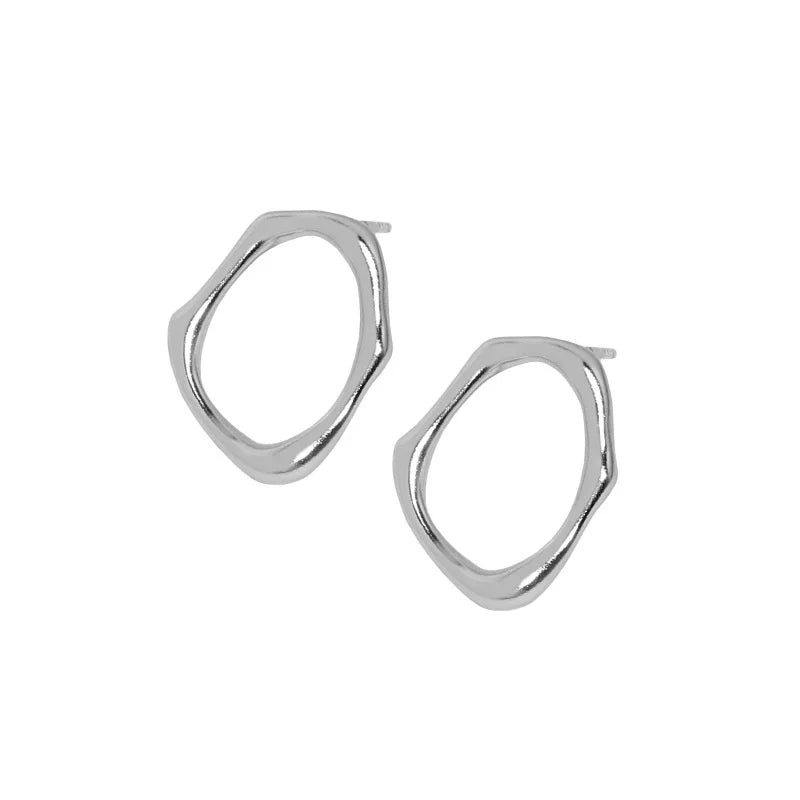 925 Silver Geometric Stud Earrings Texture Design for Women