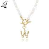 925 Sterling Silver Diy 24 Letter Pendant Baroque Pearl Necklace