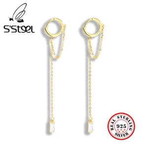 925 Sterling Silver Drop Earrings for Women, Personalized Chain Earings