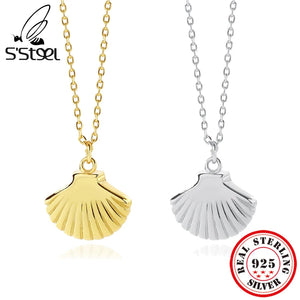 925 Silver Scallop Shell Pendant Necklace Women Jewelry