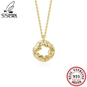 925 Sterling Silver Hollow Pendants Necklace For Women Clavicle Chain