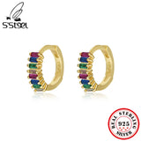 925 Sterling Silver Hoop Earrings Green Zircon Huggie Small Earring