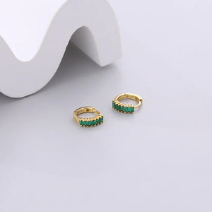 925 Sterling Silver Hoop Earrings Green Zircon Huggie Small Earring