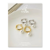 925 Sterling Silver Hoop Earrings Shell Pearl Earings Pendientes Plata
