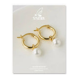 925 Sterling Silver Hoop Earrings Shell Pearl Earings Pendientes Plata