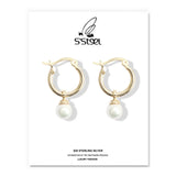 925 Sterling Silver Hoop Earrings Shell Pearl Earings Pendientes Plata