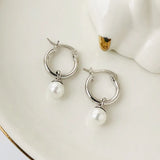 925 Sterling Silver Hoop Earrings Shell Pearl Earings Pendientes Plata