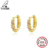 S'STEEL 925 Sterling Silver Hoop Earrings Colorful Zircon Inlay