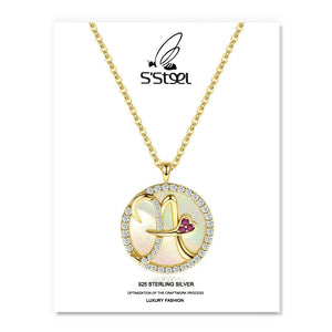 925 Sterling Silver Letter Zircon Pendant Necklace for Women