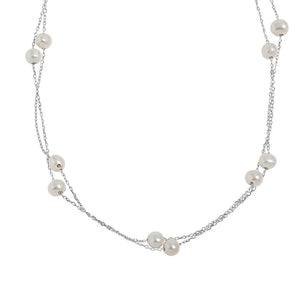 925 Silver Layered Necklaces Freshwater Pearl Chains Fine Jewelry